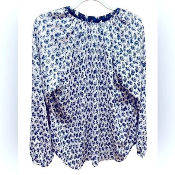 Navy blue and white Wayf blouse with tassle ties size xs like new condition - Picture 2 of 5